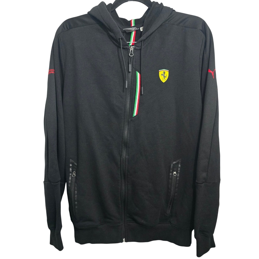 Puma Ferrari Scuderia Mens Black Full Zip Hoodie Sweatshirt Racing Jacket Large